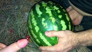 Fucked a WATERMELON in the Forest with two DICKS!!!! Crazy gay porn!!!
