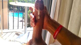 Exhibitionist Makes His Huge Cock Cum in Front of the Hotel Window for All to See