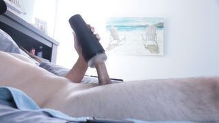 Stroking my cock with pocket pussy and cumshot!