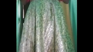Indian Gay Crossdresser pressing her big boobs and fingering in her ass in pink dress