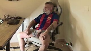 Mature dad with big cock playing at his desk