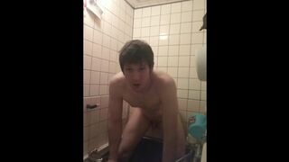 Cute Russian boy rides dildo In shower then jacks out massive load