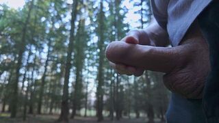 Three ruined cumshots in cold dark forest. 4K Iamhornybobo