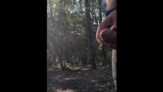 Cumshot in the middle of the forrest