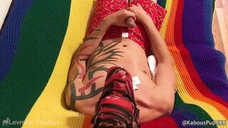 Humanpup Jackoff - Huge Cumshot doesn't even hit the Holiday Boxers