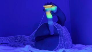 Horny femboy fucks his tight little ass with big cock and fills himself with a big load of cum