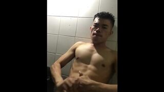 Asian boy Jerking on bathroom