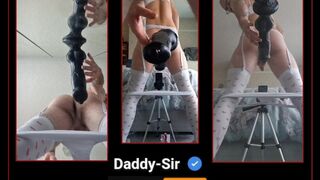 Riding my xxl dildo and leaking cum while dressed in lingerie