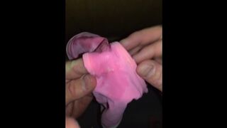 Husband secretly wears his wifes pink Lululemon Bikini, stretching the top & cumming in the bottoms