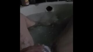 POV Stroking pumped cock in tub