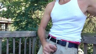 Jerking off by the creek, on a pier, verbal in my wifebeater and boxers