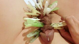 Jerk off with clothespins