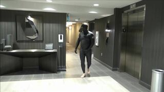 hotel movie part 6 - changed into new wetsuit & gasmask frogman cums at elevator windows
