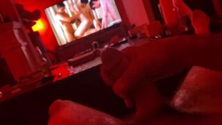 Big cock stroke session to porn. Lubed up. Hung jerk off. Cum.