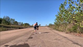 Viewer request: See me undressing. I chose a public road to undress, walk down the road and jack off