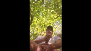 Jerking off in woods by water