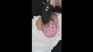 Cuming in chastity with a vibrator