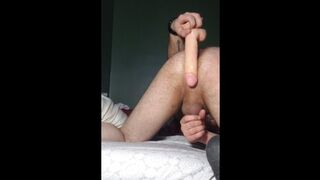 Straight guy destroys his ass with girlfriends monster dildo while she's at work (HUGE CUMSHOT)