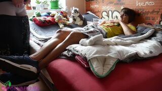 Sweaty socked feet footjob