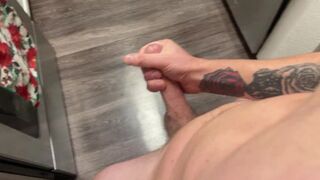 Jerking in my kitchen leads to a massive cum shot on the floor