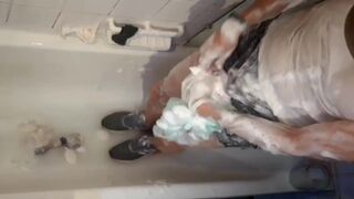 Soapy sneakers on my dick