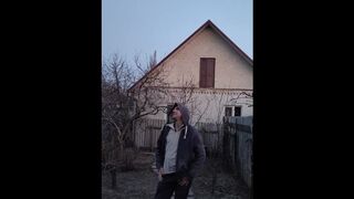 Winter walk in the evening garden