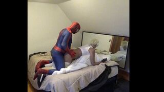 spiderman fucks blonde sex doll wearing leggings and crop top