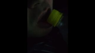 Amateur / Personal shooting / Lonely single man comforts himself by licking a plastic bottle / ASMR