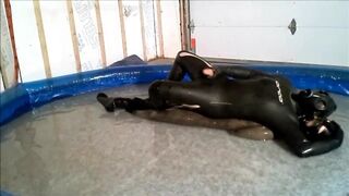 Wet gasmasked Orca frogman humps and struggles with another frogman