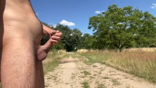 Risky wanking while sunbathing in a public park and cumming near the street