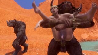 Sissy boy meets Two Alpha Minotaurs [3D]