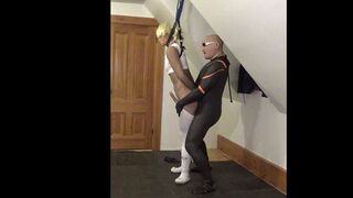 wetsuited orca frots and fucks standing sex doll wearing white socks