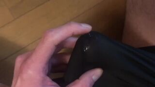 A Japanese man rubbing an erected cock while showing off the overflowing cowper #8