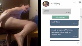 Loser boy in chastity get ass fucked and talk dirty while chat with gay lover