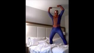 Spiderman on hotel bed