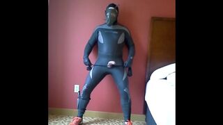 frogman wearing orange adidas soccer cleats jerks off in hotel room