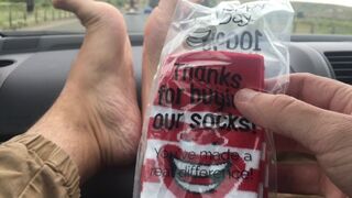 McDonalds drive thru dash feet in public - Golden Arches - Watch me as put on my Mchappy silly socks