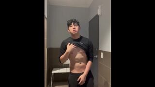 Fit asian twink bathroom jerkoff