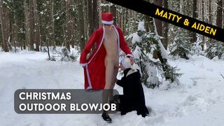Twinks Matty and Aiden naked outdoor blowjob in the winter for Christmas