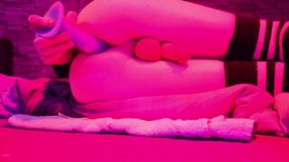 Femboy has solo fun with blue cock