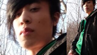 Jon Arteen tries to excite his small twink penis, chilled by the end of winter