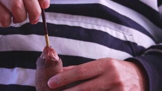 testing how far I can sound my uncut dick