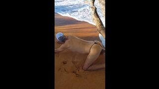 Hotgay showing off her hot ass in sexy panties on the beach