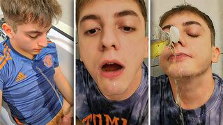 Piss compilation (a twink pisses on himself and swallows)