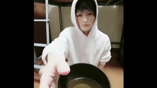 Twink naked hoodie pee! Pissing a lot in a cup! 022