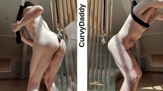 Multiple prostate orgasms #2, suspended with Pure Plug 2.0 - views from front, rear and side
