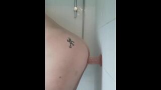 My friends party in the living room while I pleasure my ass in the shower