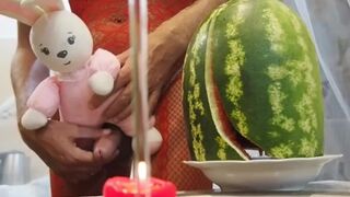 3 happy in red with watermelon and bunny4eyes