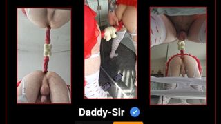 Dog knot dildo riding while dressed in lingerie