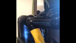 Full rubber gimp drools and wanks